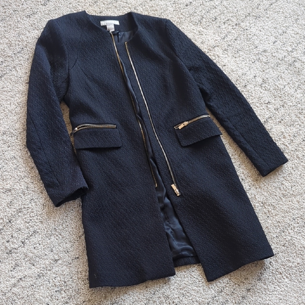 H&M Black Trench Coat with Gold Zippers